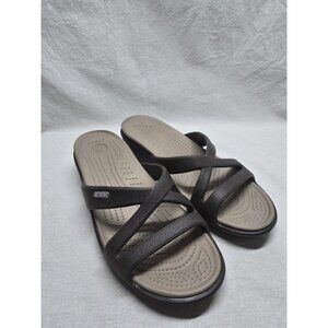 CROCS Patricia II Womens Size 9 Brown Criss Cross Low Wedge Sandals